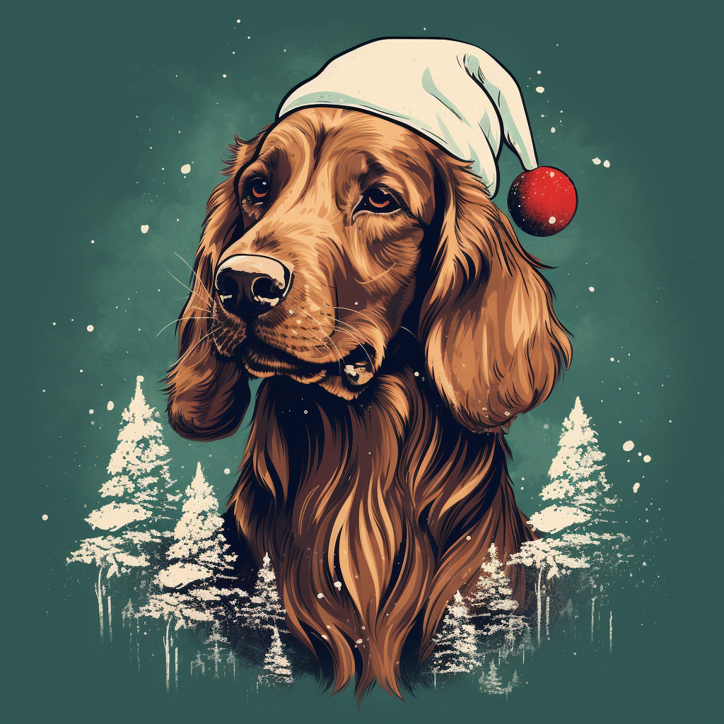 Playful Irish Setter in Christmas Theme