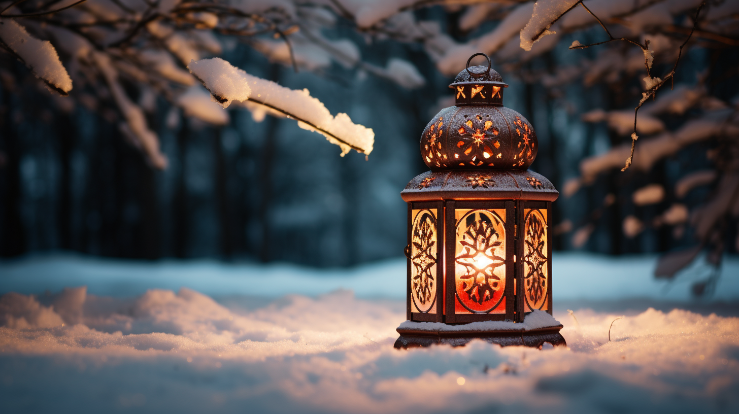 Beautiful Christmas lantern covered in snow