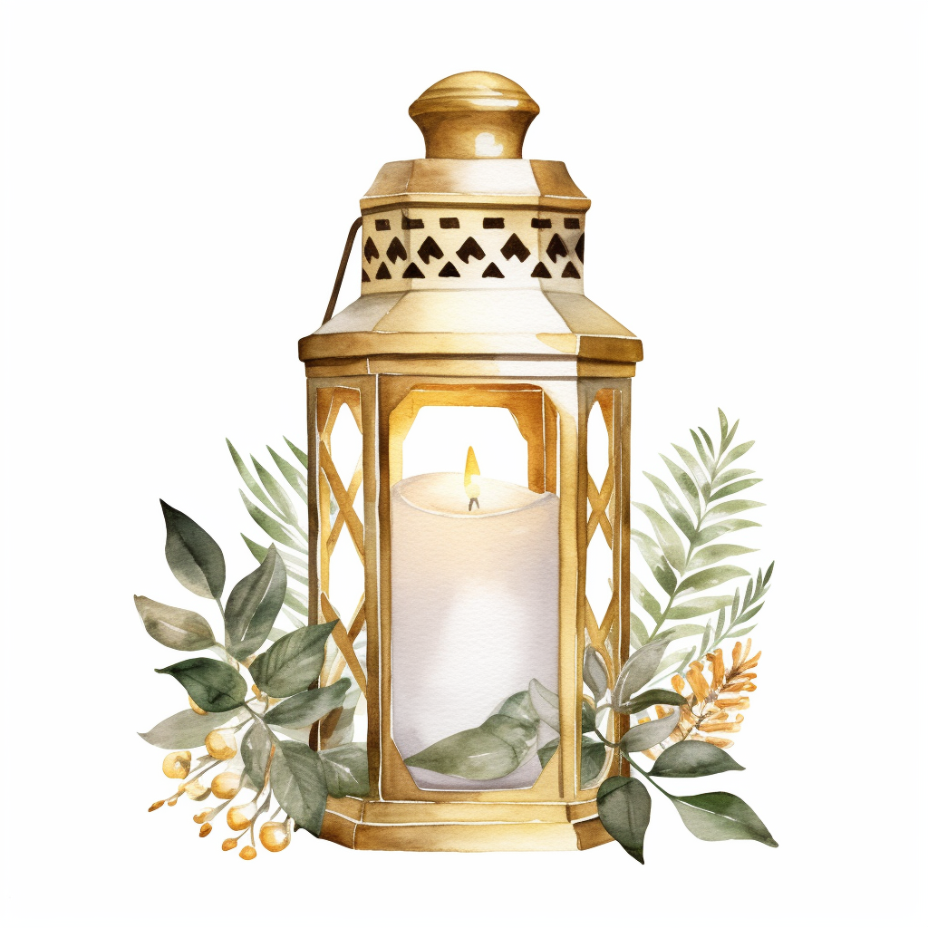 Watercolor Christmas Lantern in White and Gold