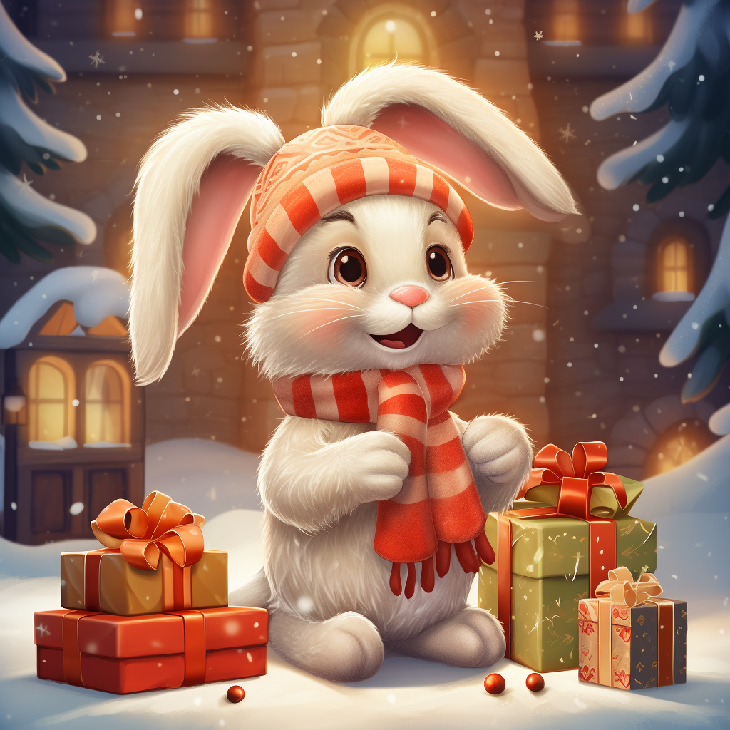 Cute rabbit surrounded by holiday decorations