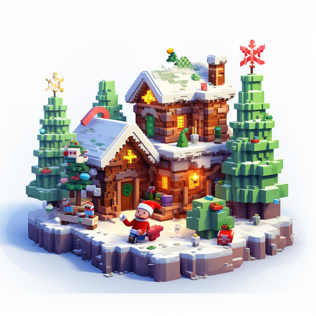 Christmas Minecraft Scene on White Background