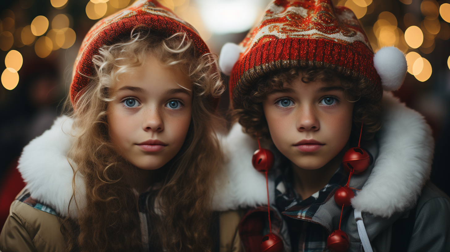 Children celebrating Christmas with Santa hats ?