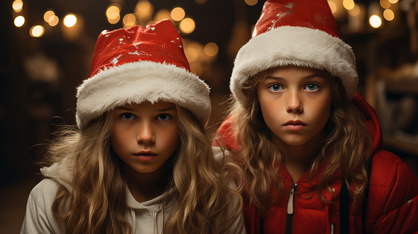 Children in Santa Hats Celebrating Christmas