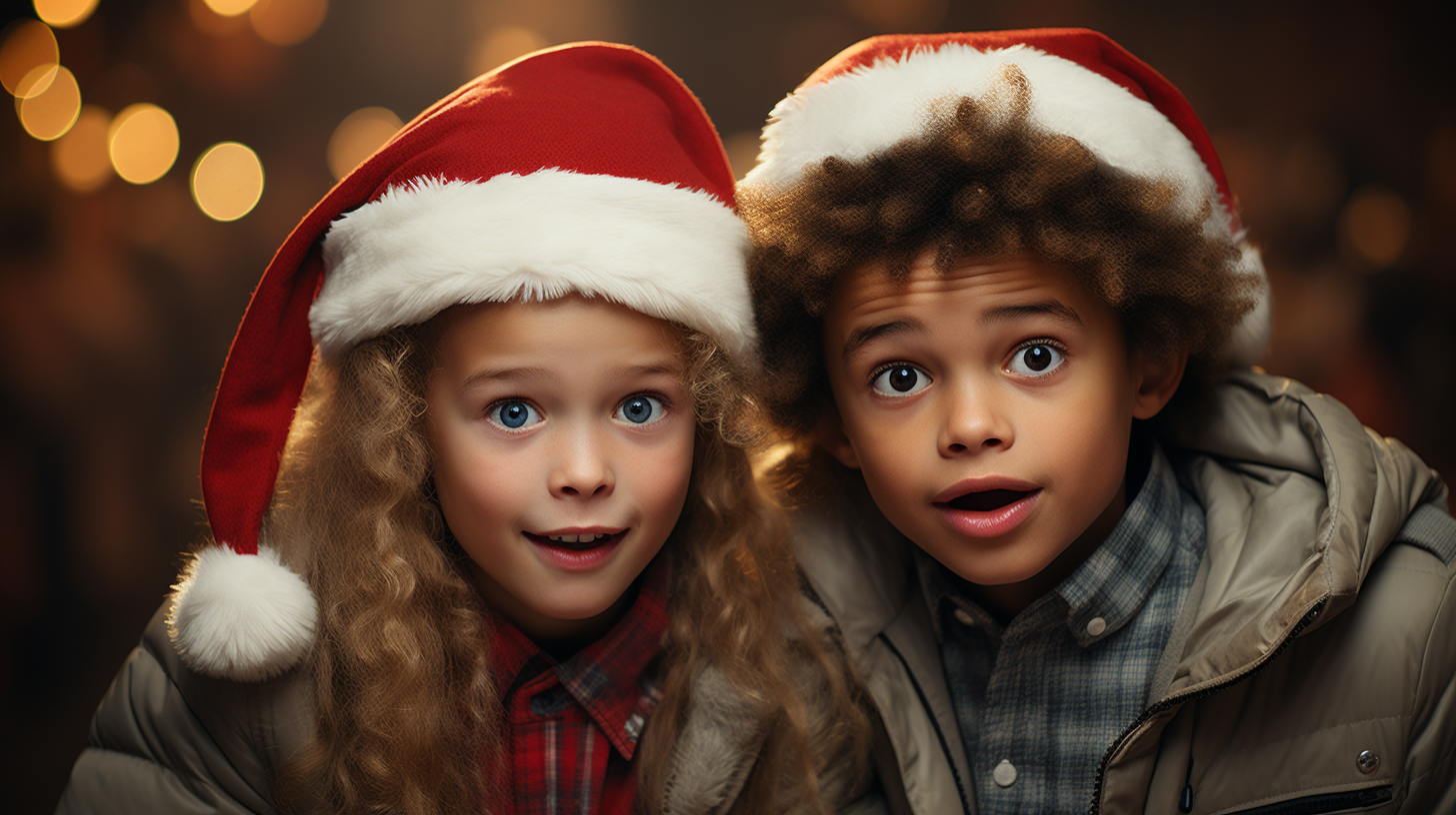 Eccentric children celebrating Christmas morning