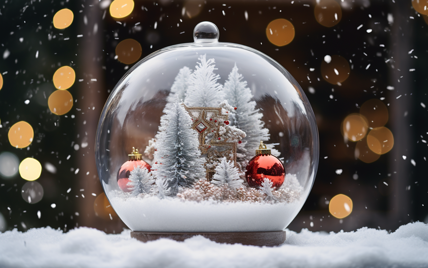 Christmas ornaments and decorations on snowy background