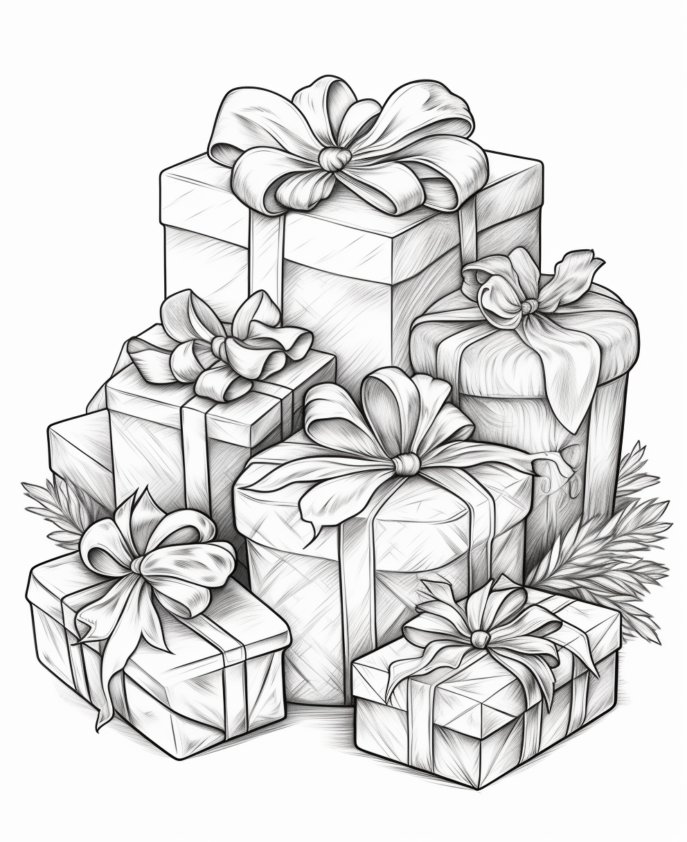 Black and White Christmas Presents with Ribbons and Bows