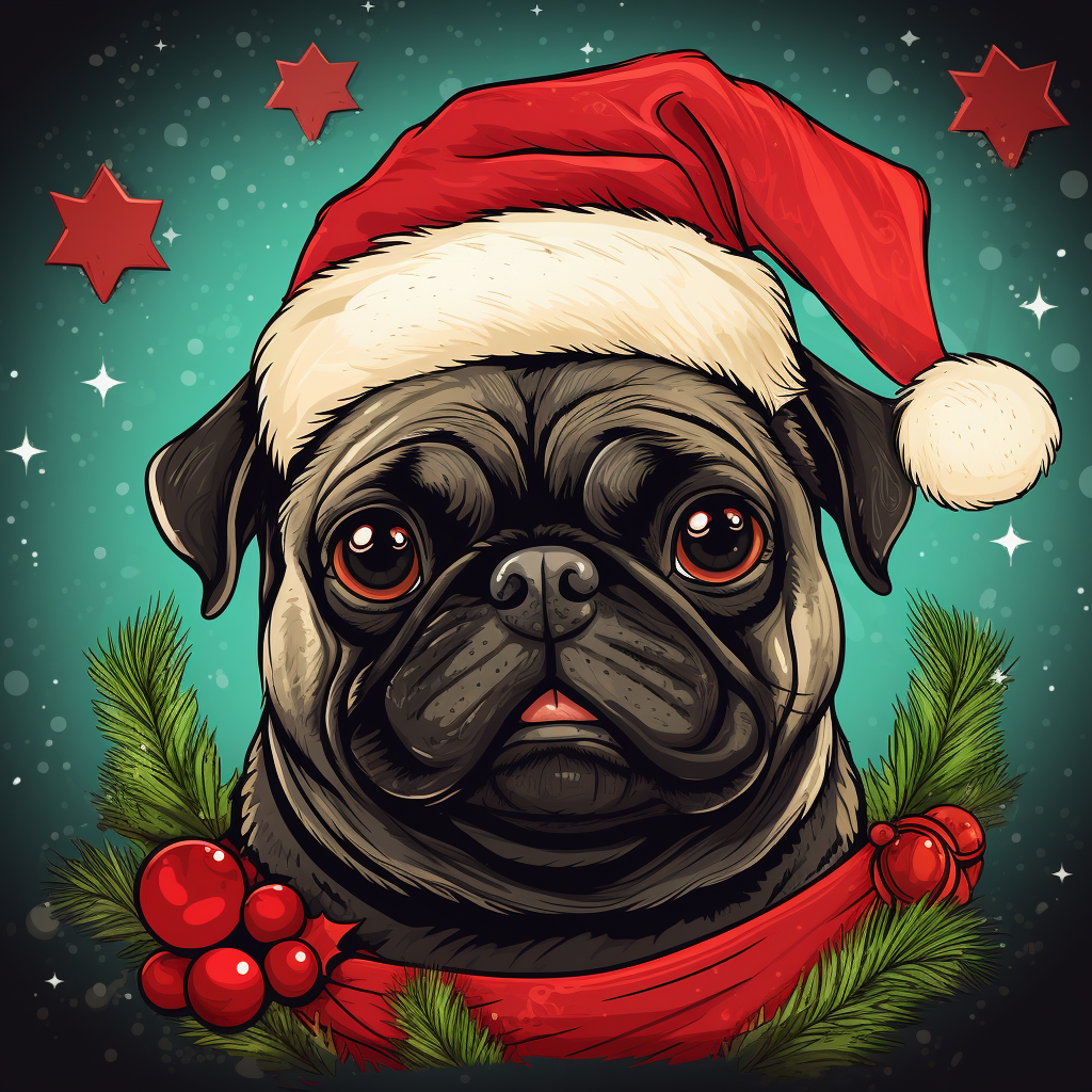 Cute Christmas Pug in Graphic Novel Art