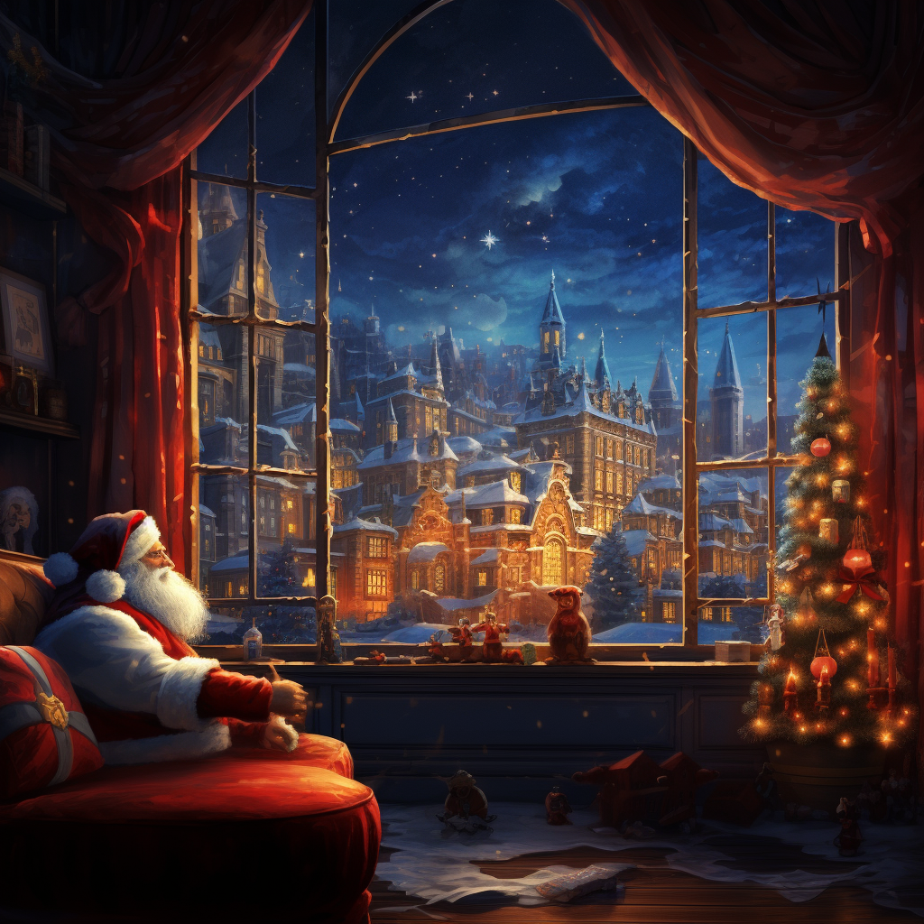 Santa enjoying Christmas view through window