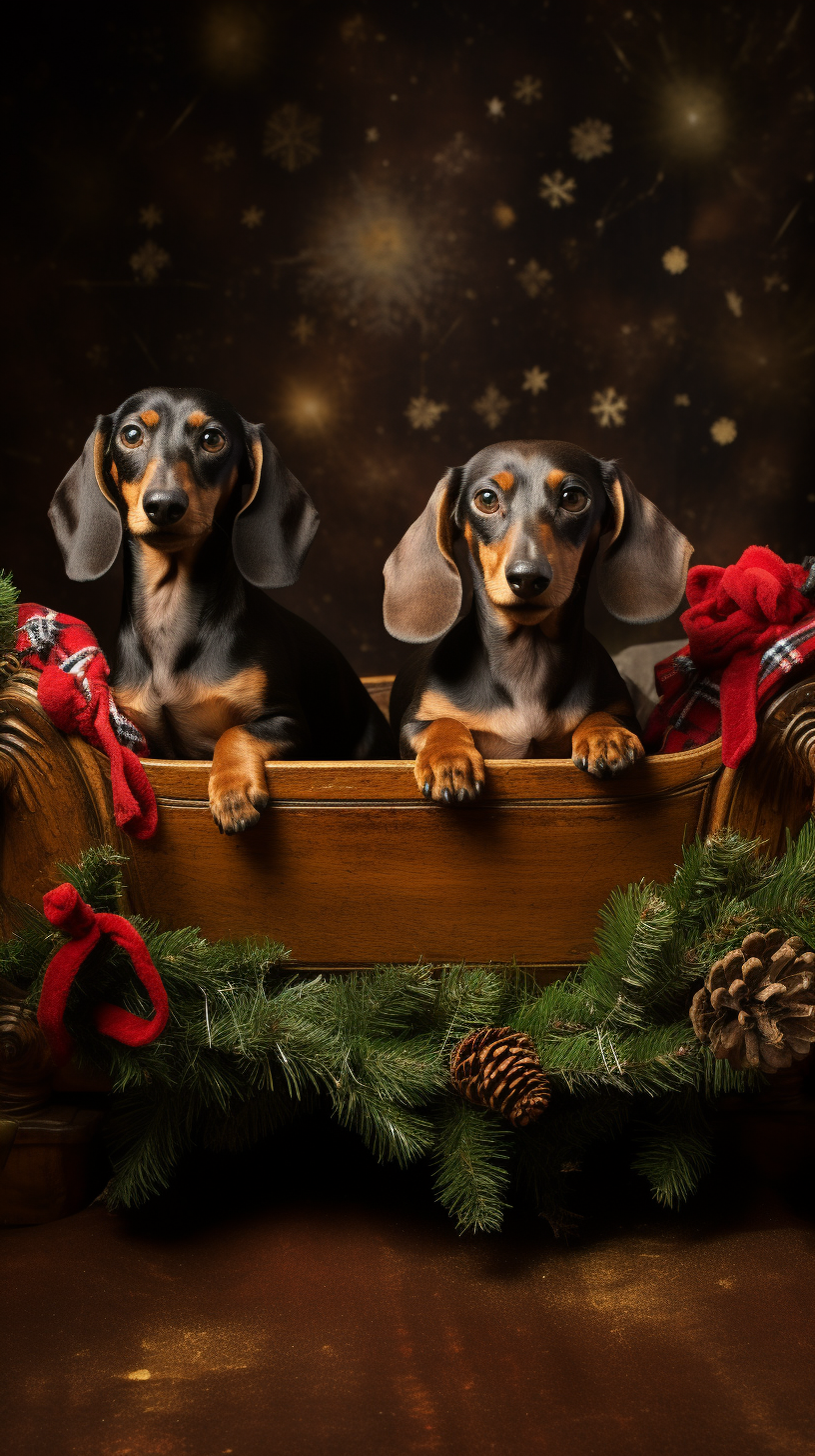 Christmas sleigh pulled by dachshunds