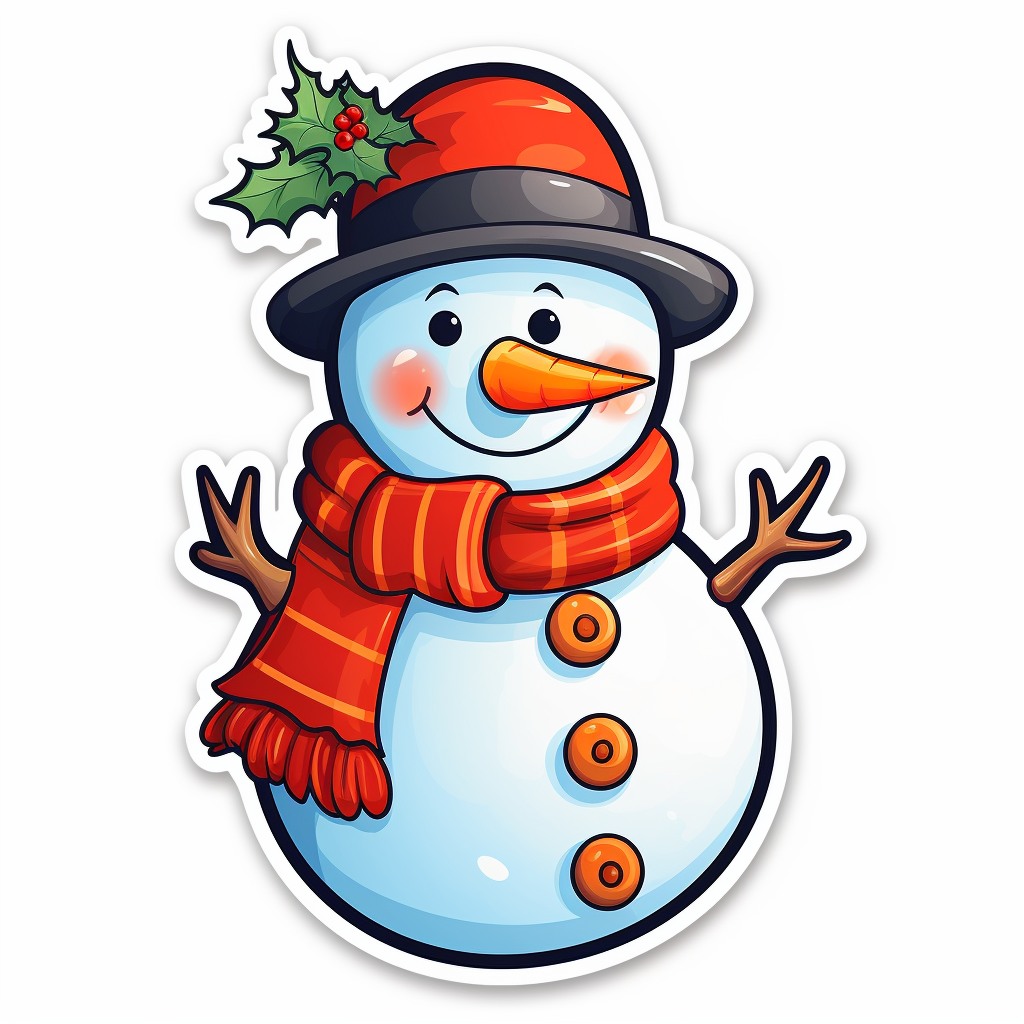 Christmas snowman sticker on white background