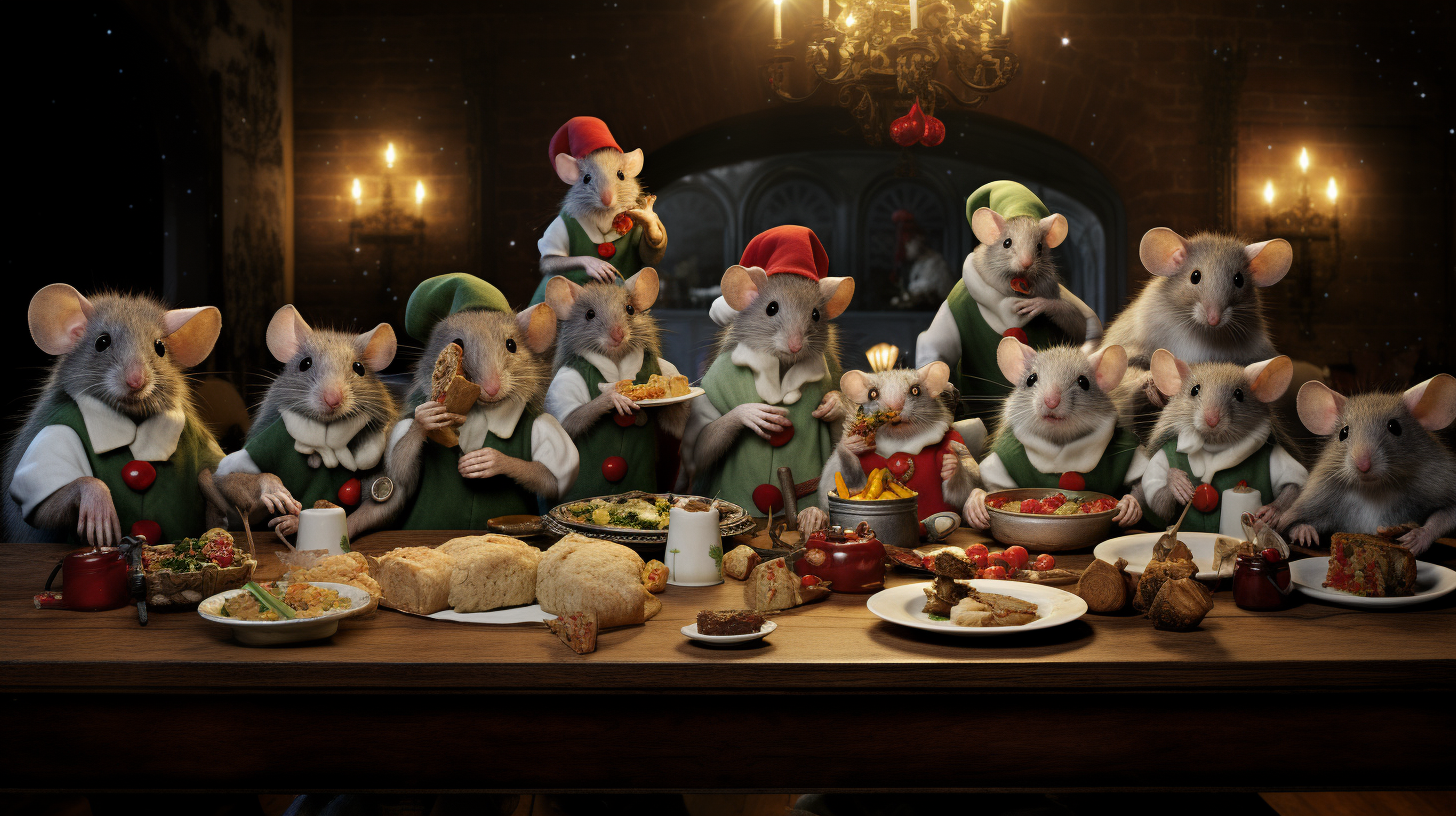 Festive mice on Christmas table