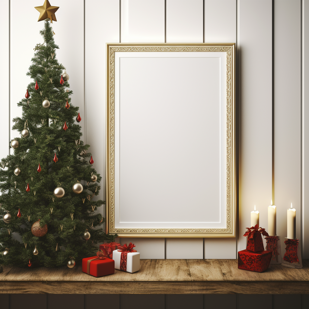 Blank poster with Christmas tree frame