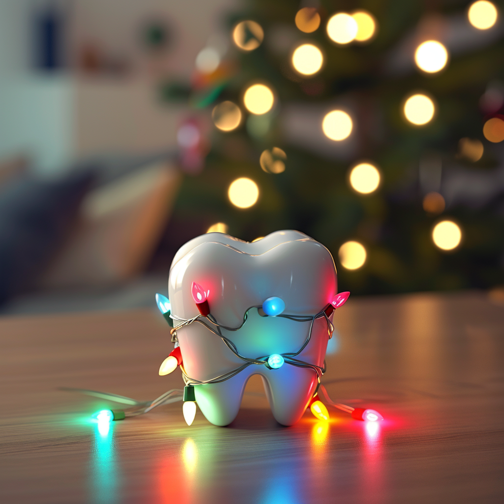 Festive Christmas Tree with Light Balls and Dental Tooth