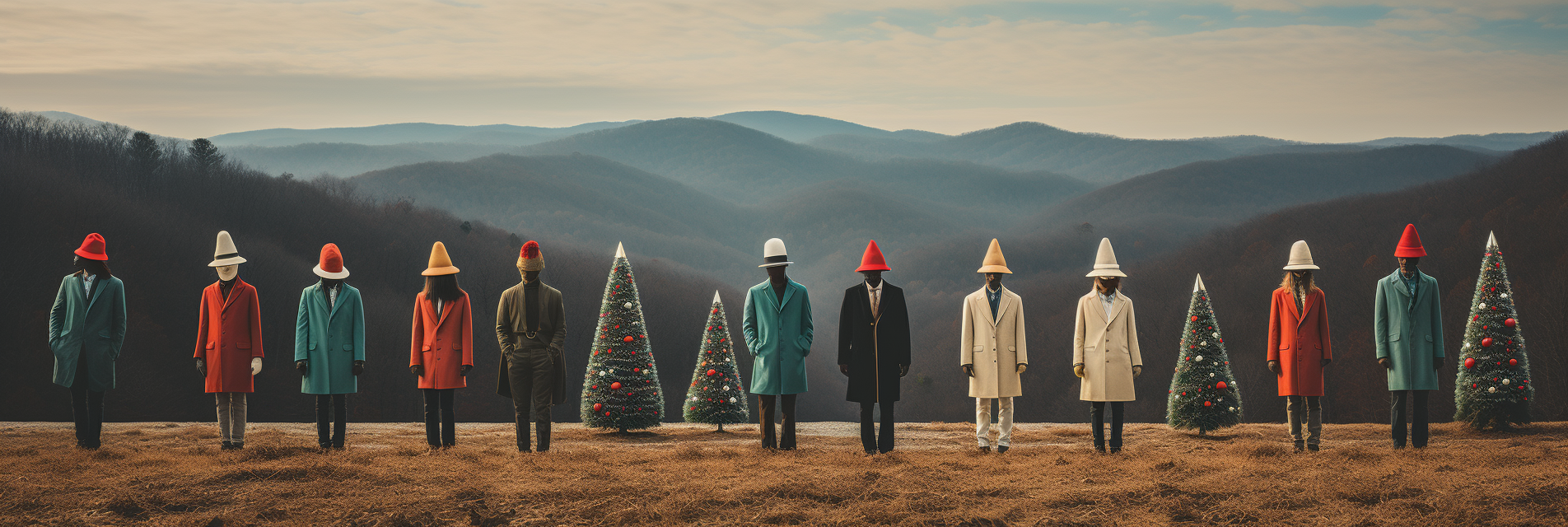 Quirky characters buying a Christmas tree