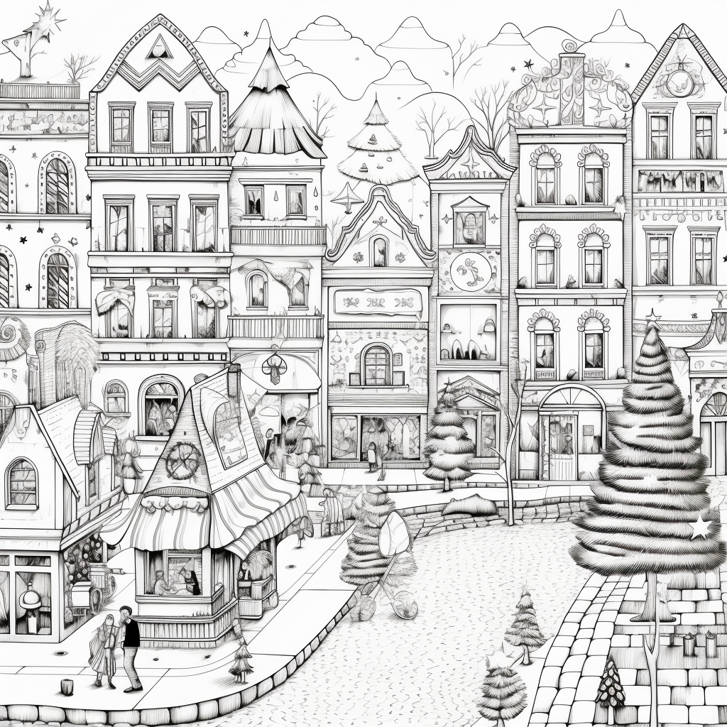 Christmas Tree Market illustration in line work style