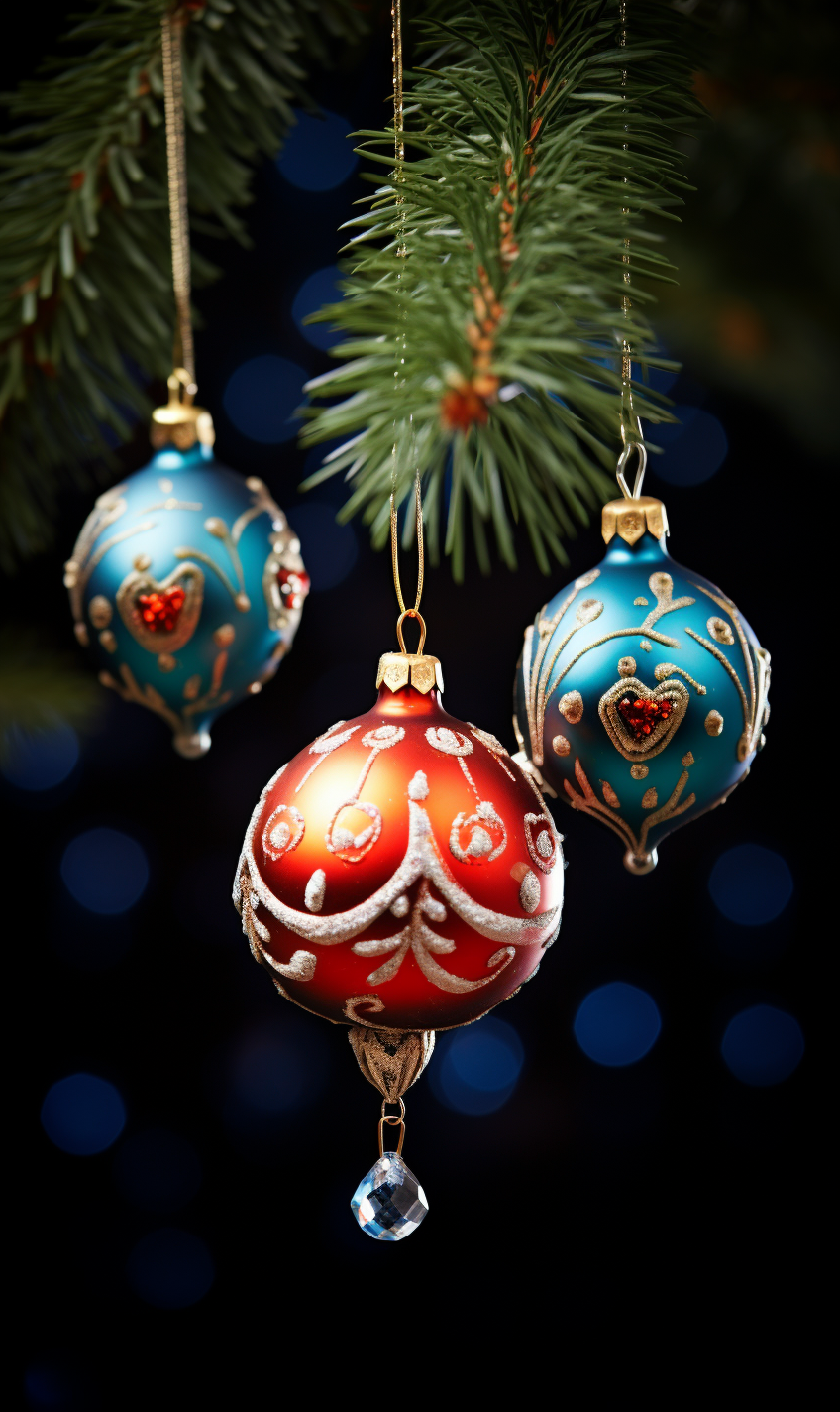 Colorful Christmas tree ornaments sparkling in the light