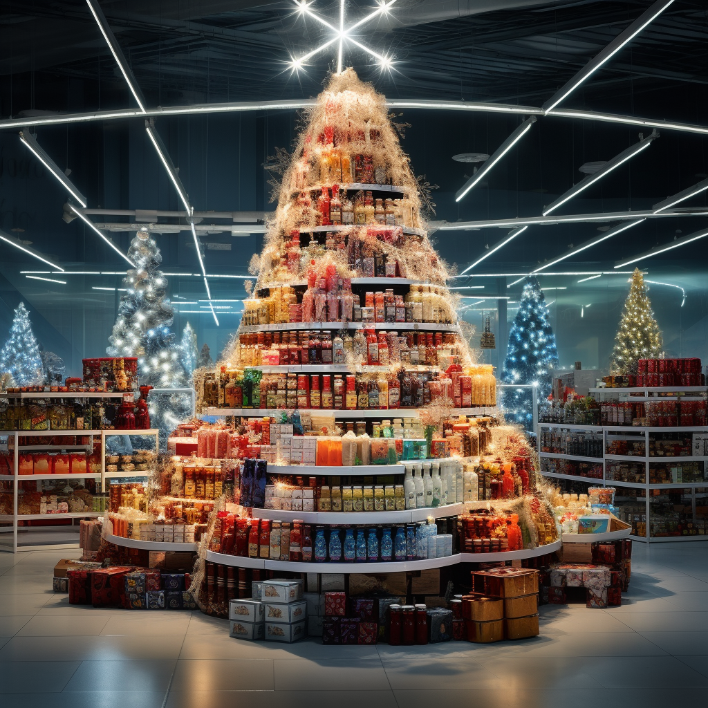 Christmas tree made of supermarket products