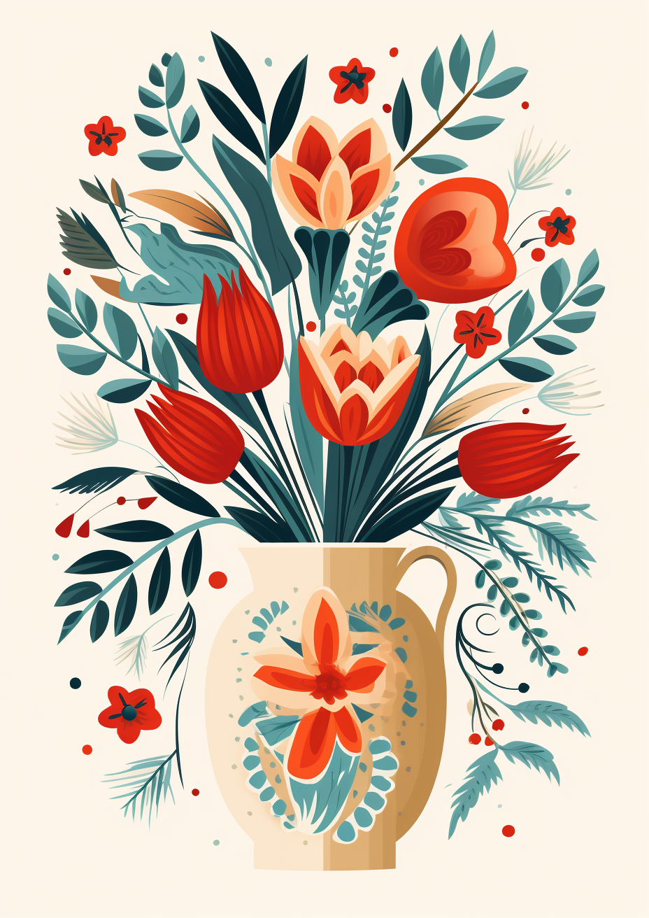 Christmas vase with flowers illustration