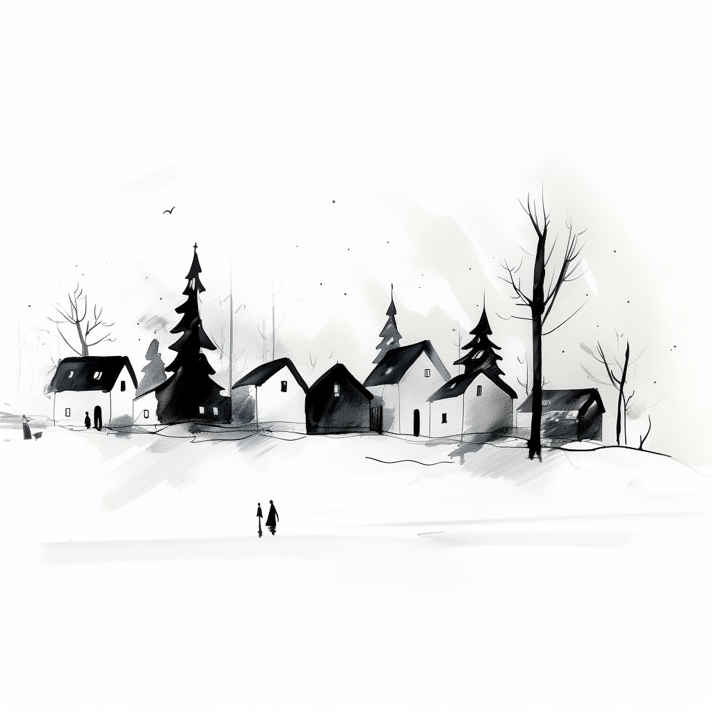 Gestural Christmas Village Sketch