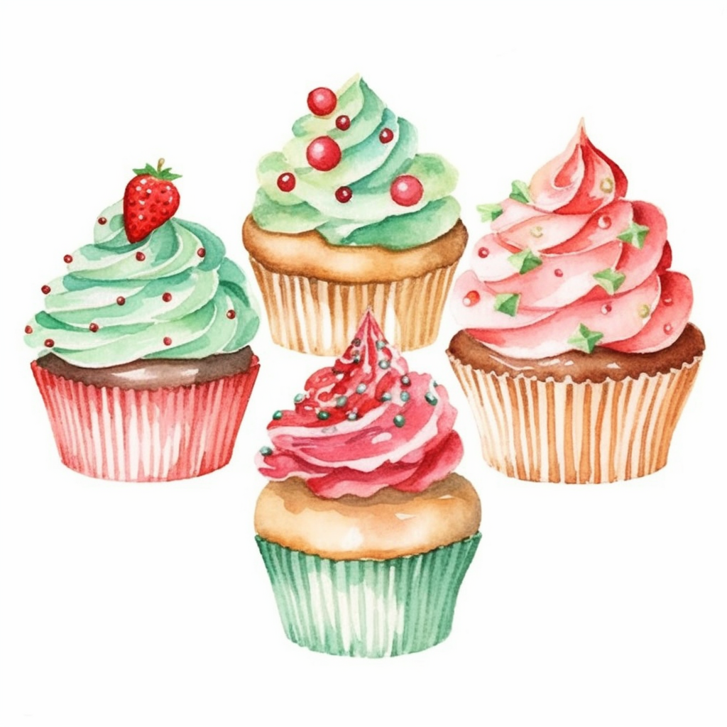 Beautiful Christmas Watercolour Cupcakes