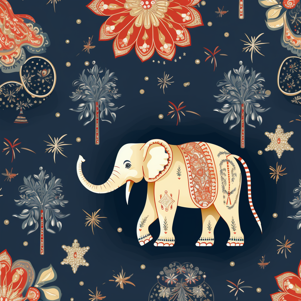 Beautiful Christmas wrapping paper with elephant design