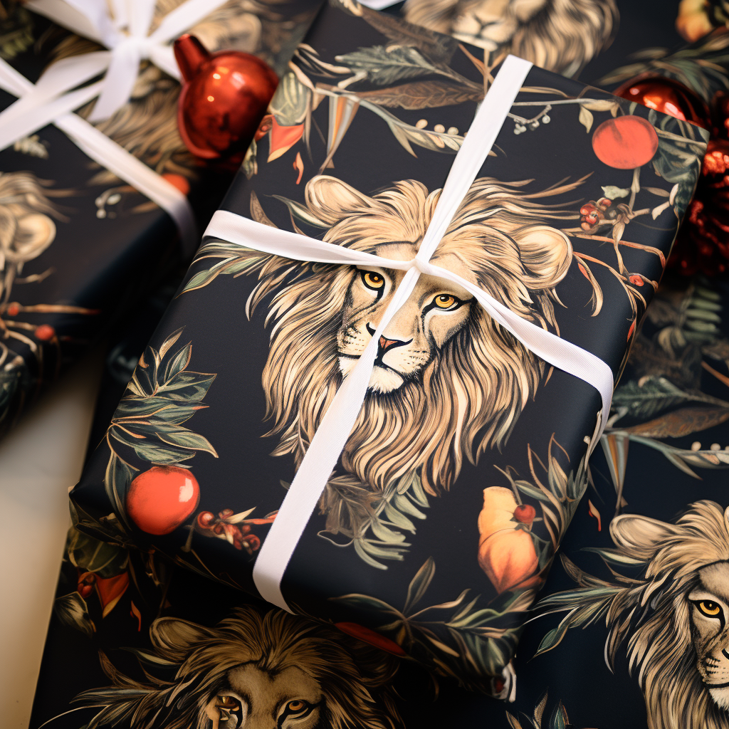 Christmas wrapping paper with lion design