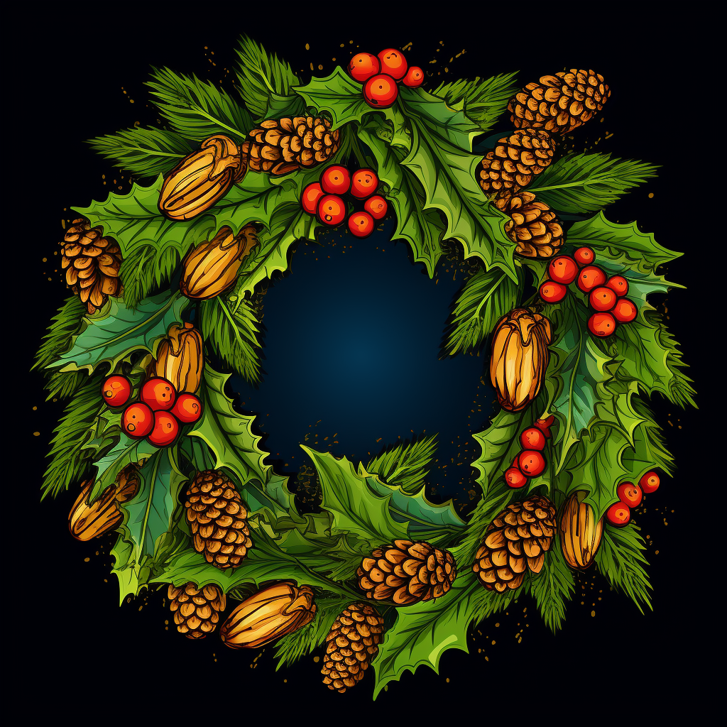 Colorful Christmas wreath with beer hops and barley