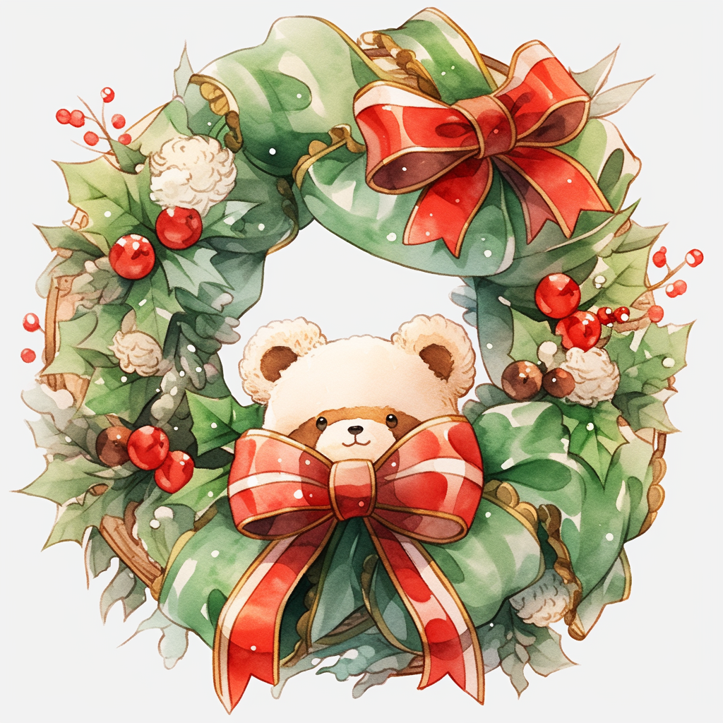 Beautiful Christmas Wreath with Teddy Bear and Velvet Stone