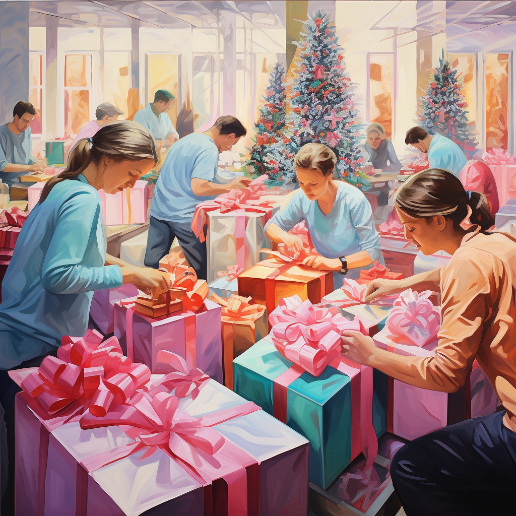 Colorful Christmas gifts on assembly line