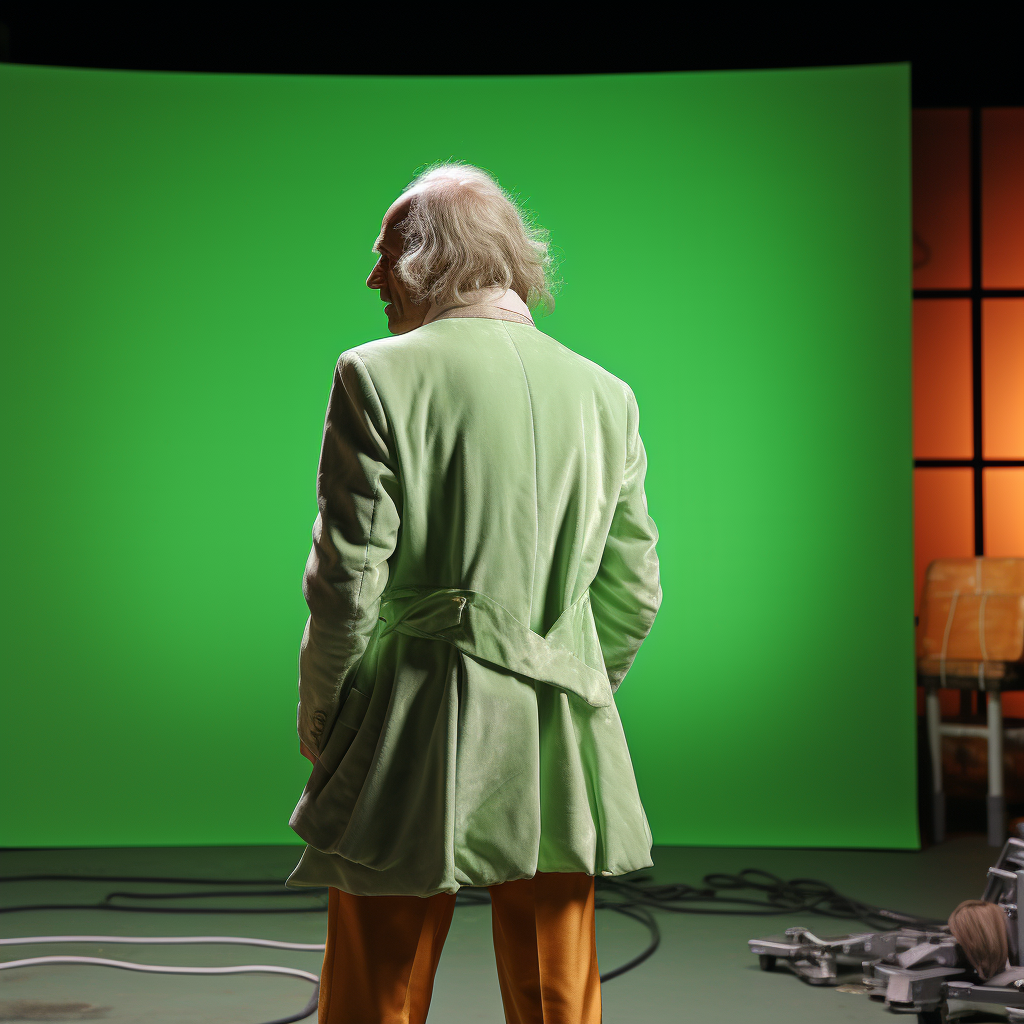 Christopher Lloyd as Doc Brown in front of green screen