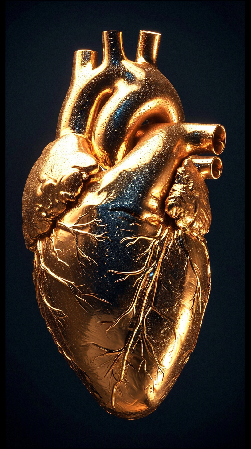 Gold heart on black background