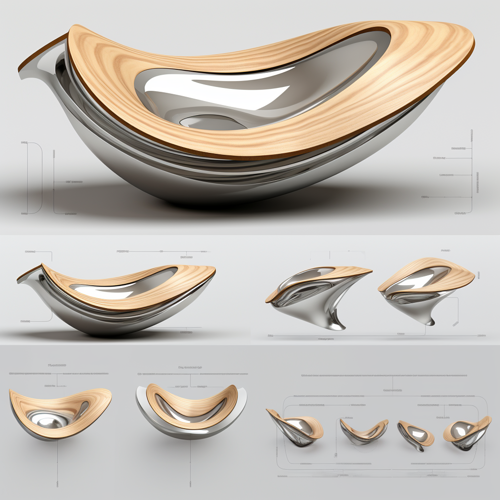 Beautiful chrome math geometry bowl in water wave with wood base