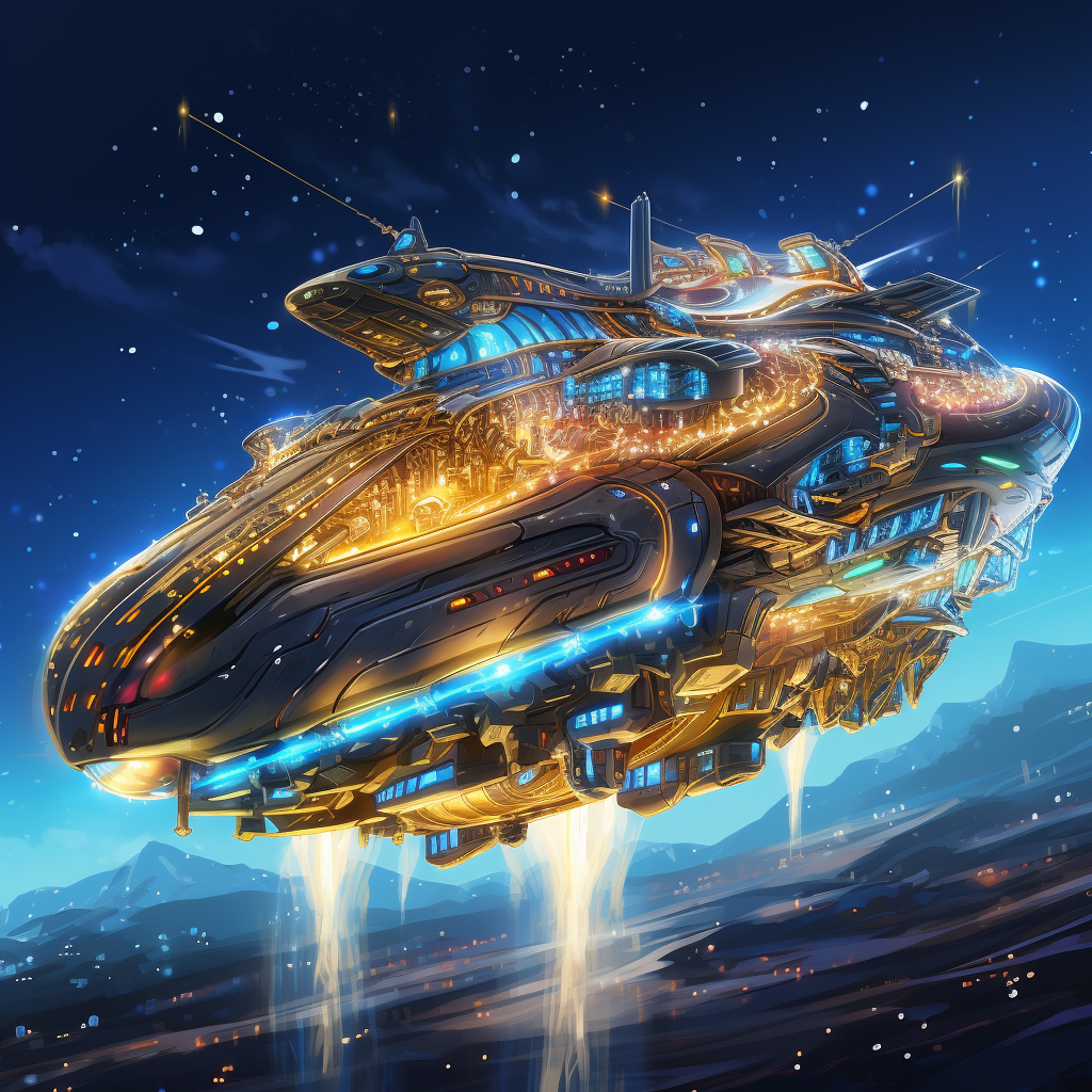 Colorful Anime Illustration of Chrome Spaceship