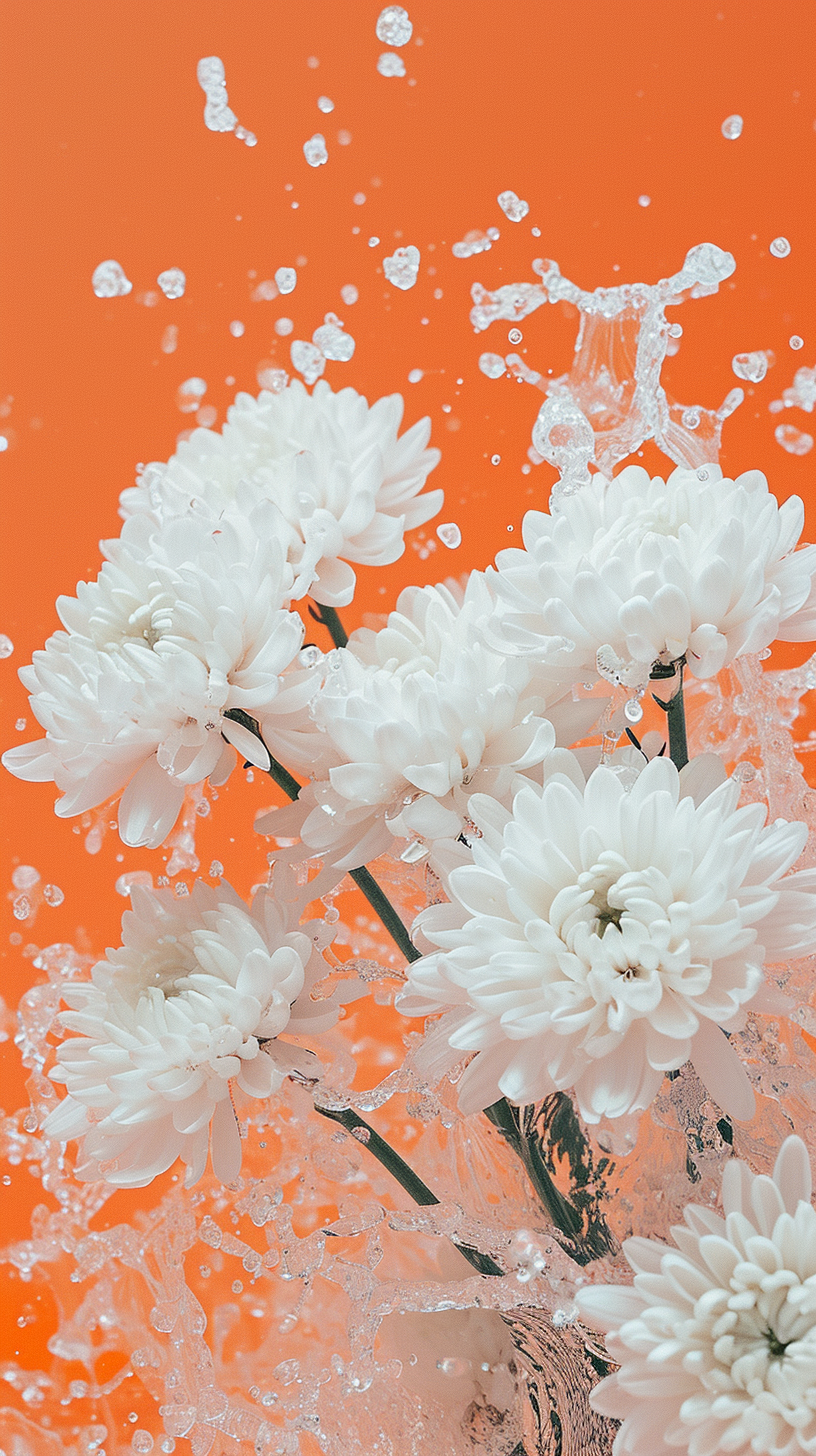 Chrysanthemum Poster with White Chrysanthemums and Water Splash