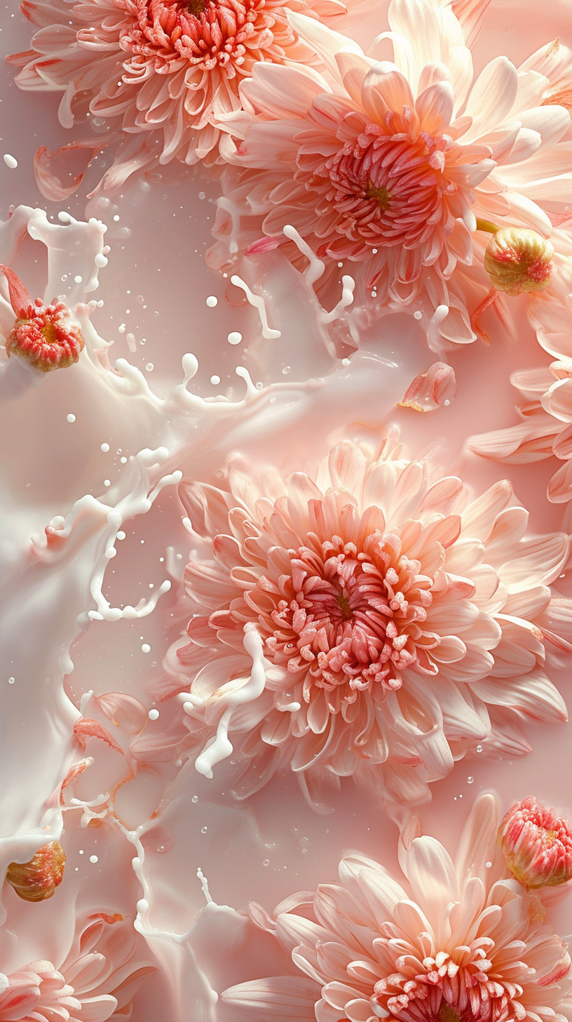 Chrysanthemum poster with milk splash illustration