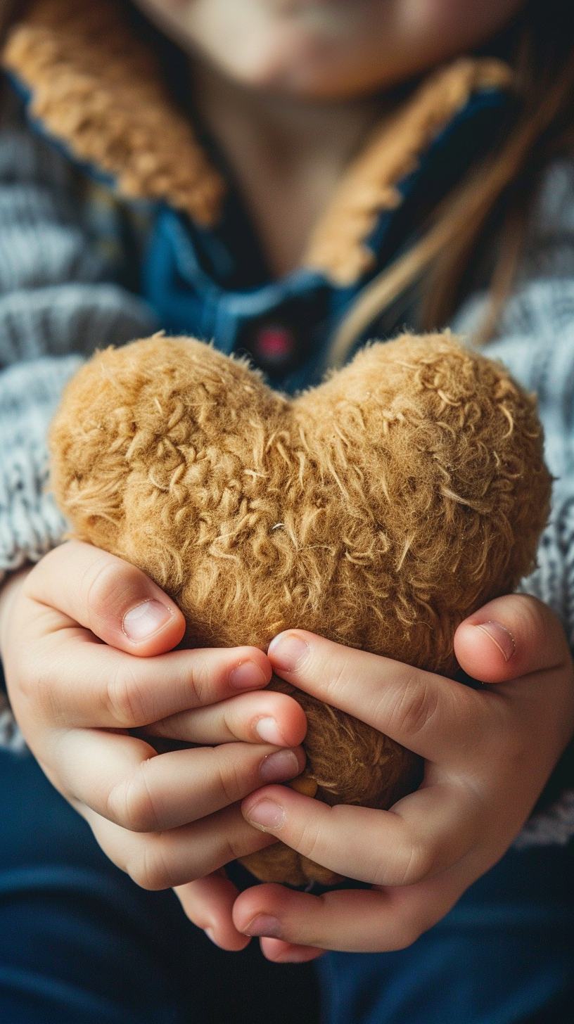 Child holding heart shaped doll