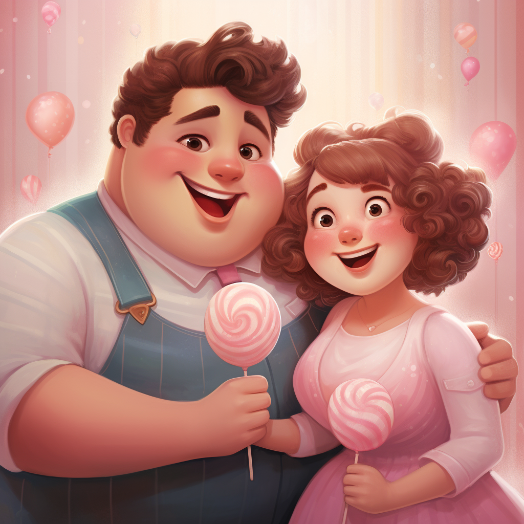 Chubby couple sharing cotton candy blissfully