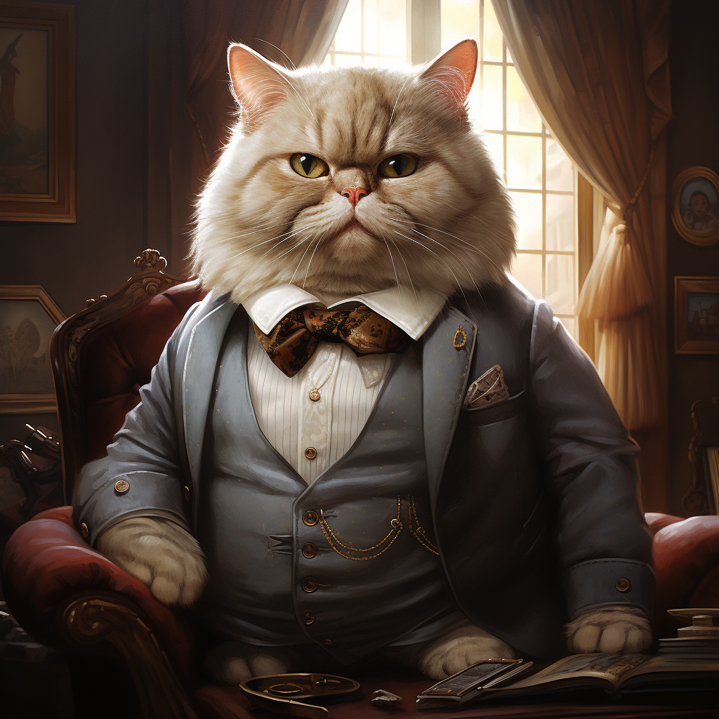 Chubby cute cat as rich man