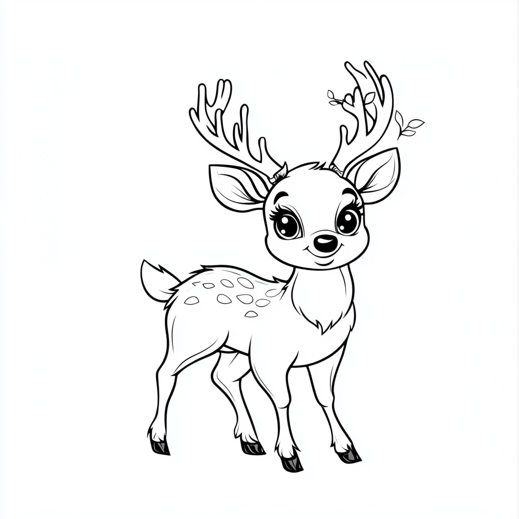 Friendly chubby deer coloring page