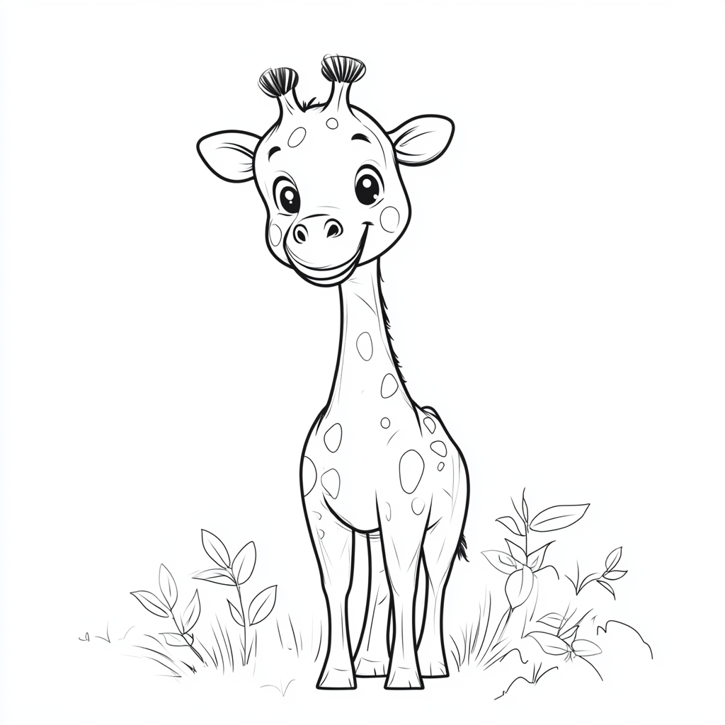 Cute Giraffe Stretching Neck Coloring Page