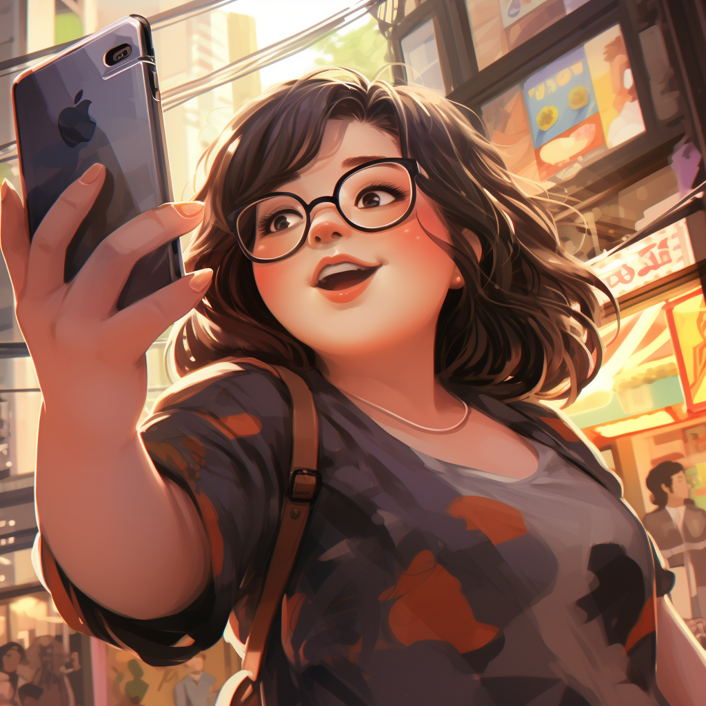 Japanese girl taking selfies in city