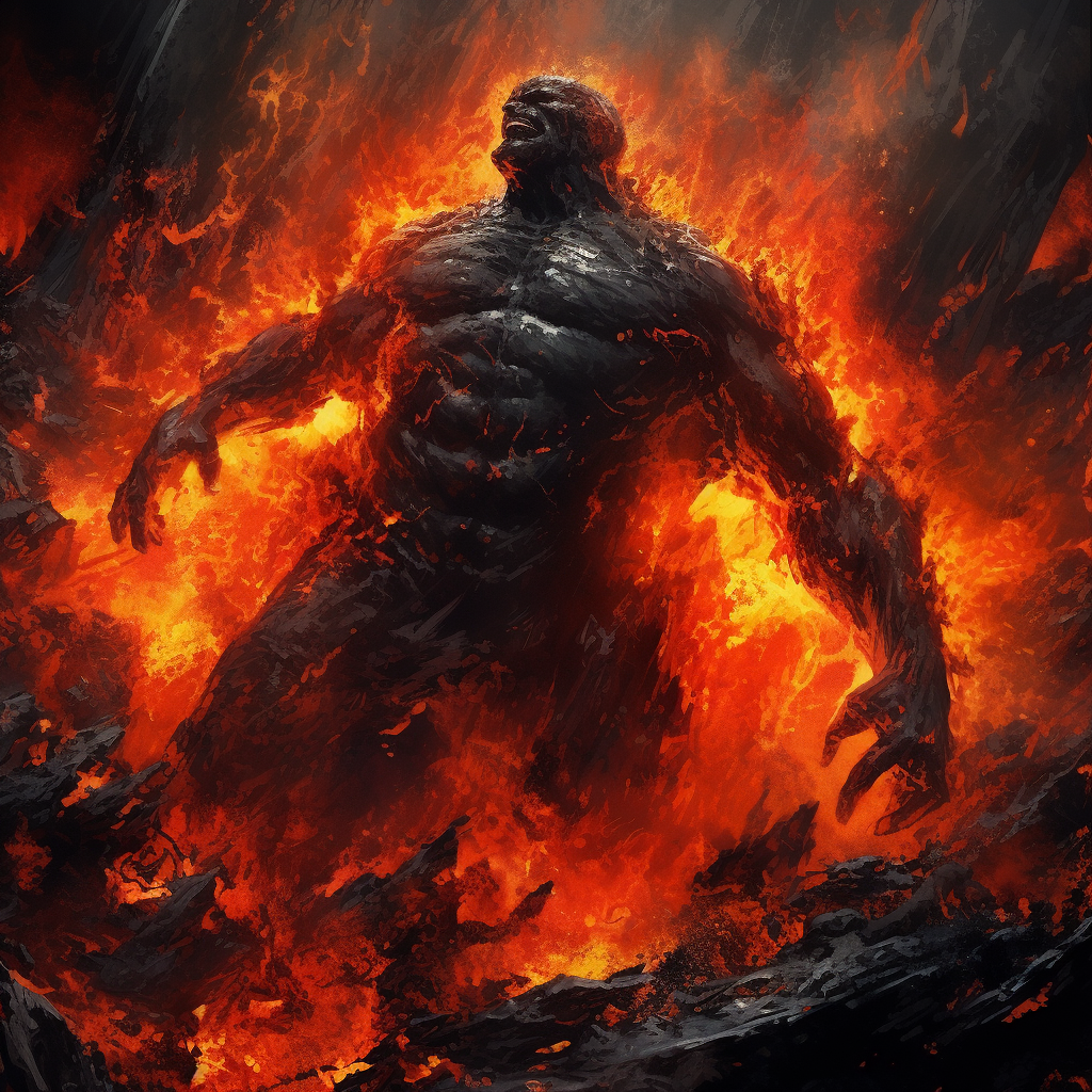 Chubby man falling into lava monster