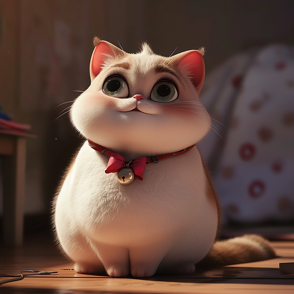 Adorable chubby neko girl in a Pixar movie