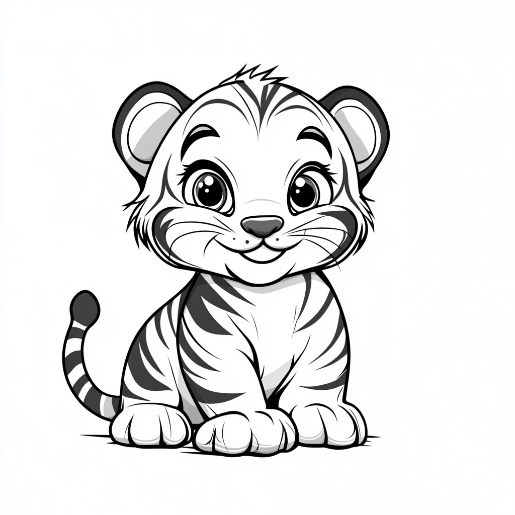 Chubby Tiger Coloring Page Outline