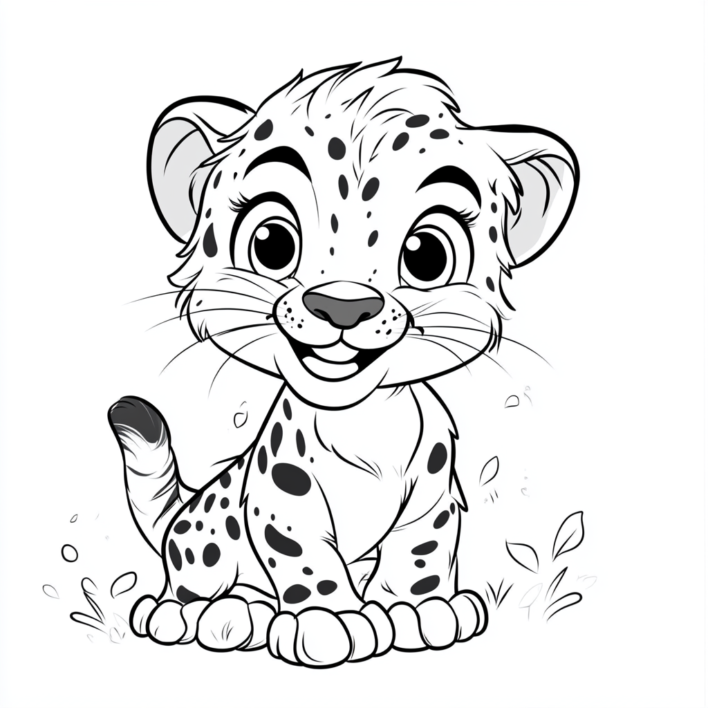 Friendly chubby leopard coloring sketch