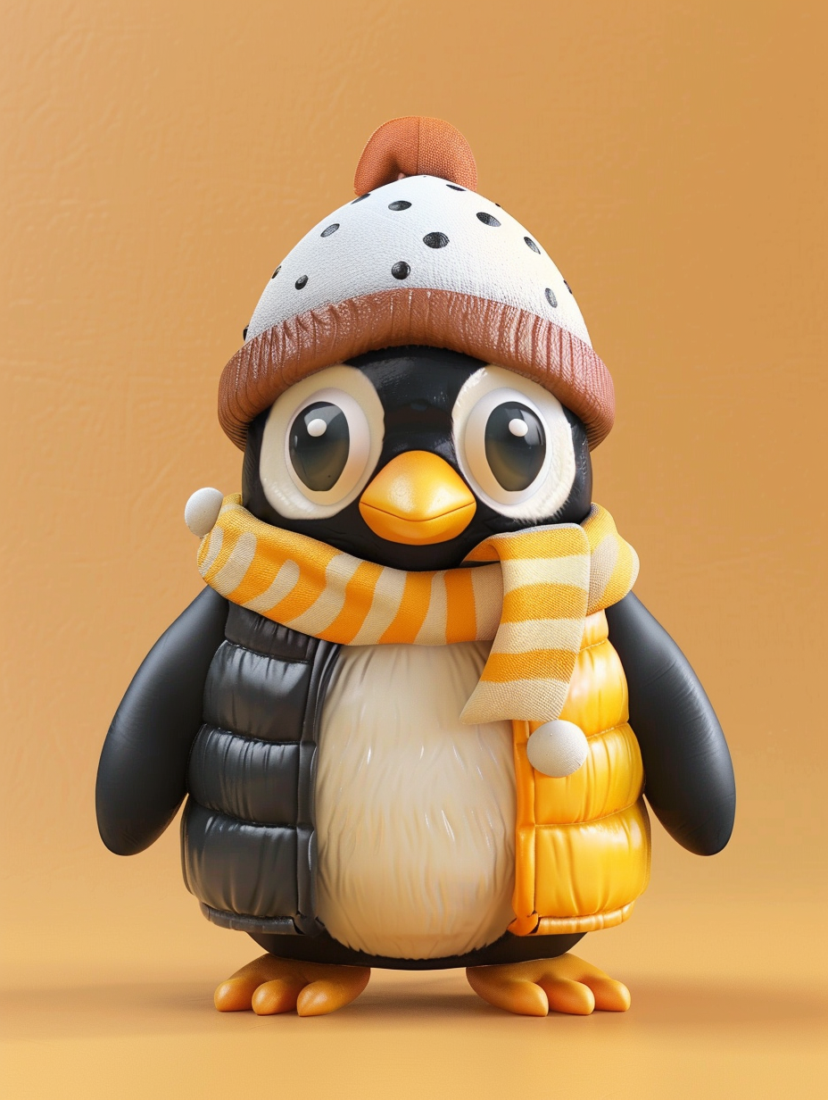 Cute chubby penguin toy with hat and scarf