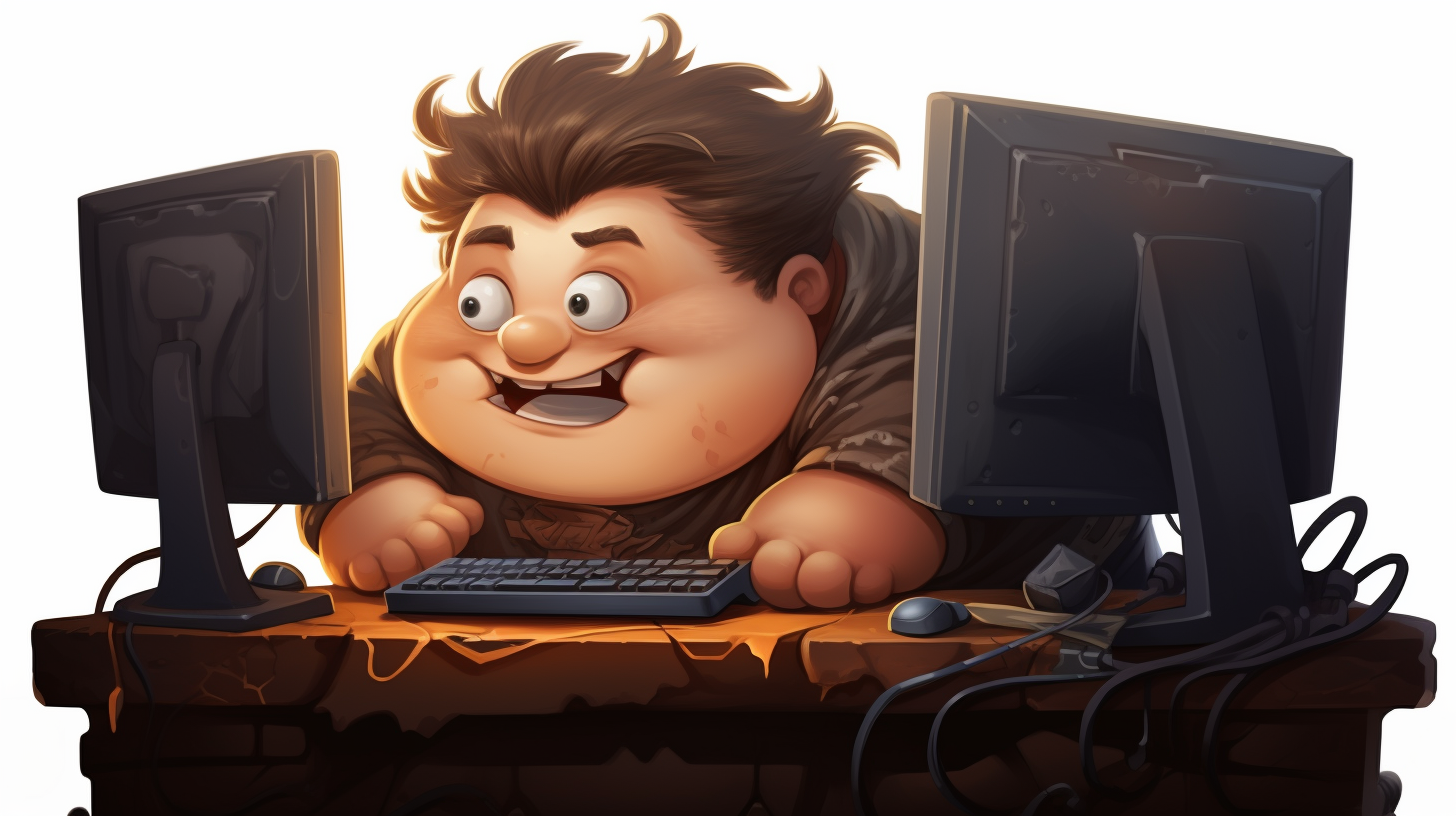 Playful chubby gamer immersed in a gaming session