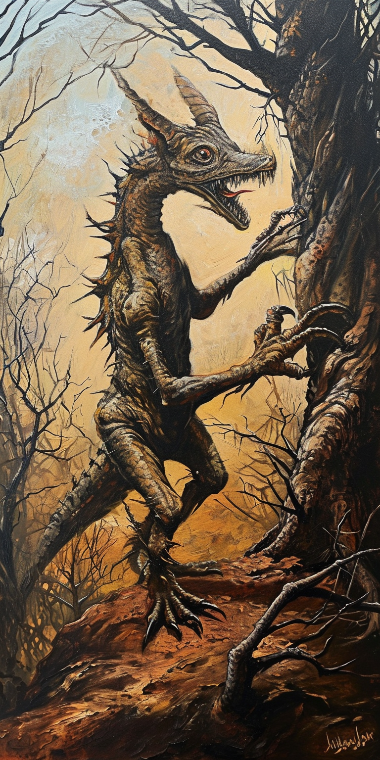 Surrealism painting of chupacabra creature