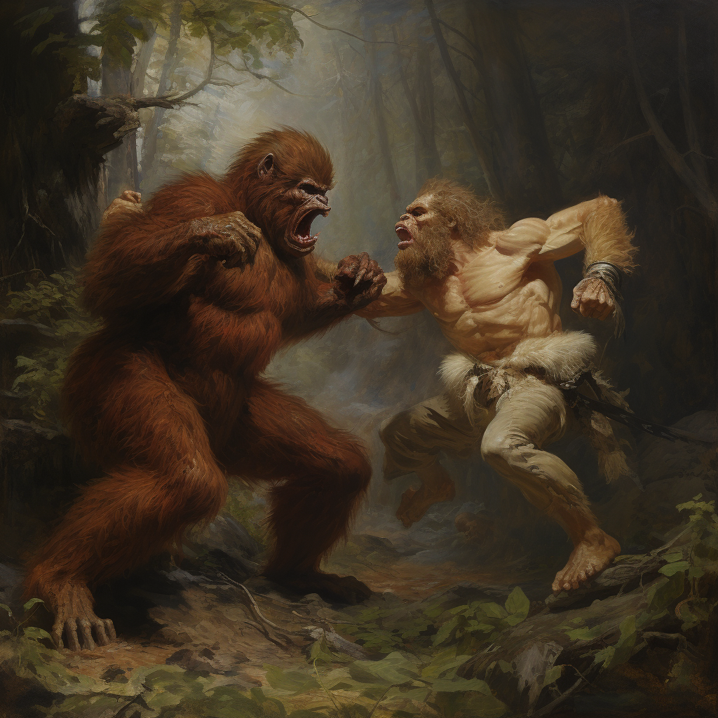 Chupacabra defeating Bigfoot in a fight