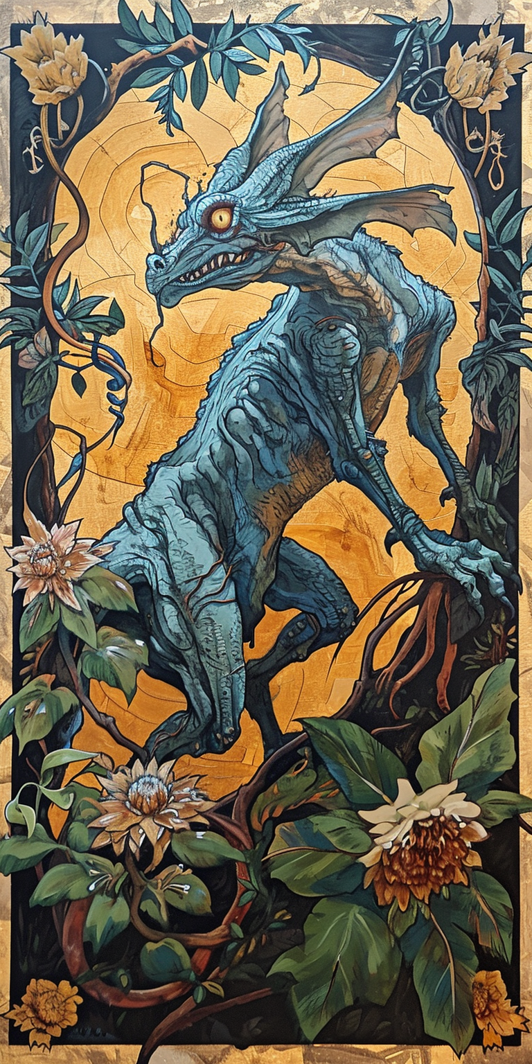 Art Nouveau painting of the chupacabra